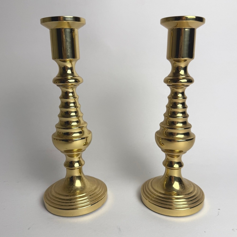 Baldwin Brass Candlesticks Beehive Taper Pair Ornate Vintage Heavyweight 7.5"‎